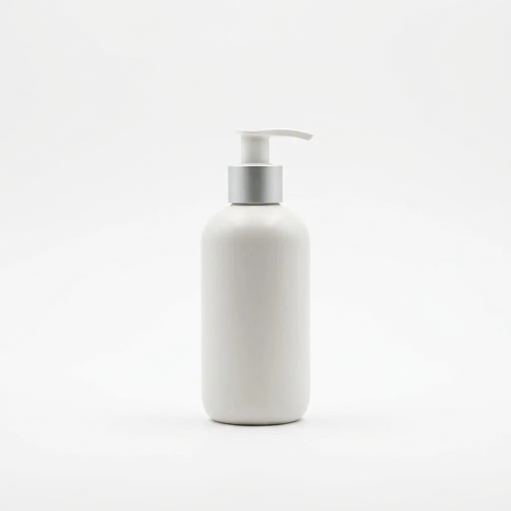 A flat ceramic pump bottle packshot regraded to match the mood of a saved reference frame